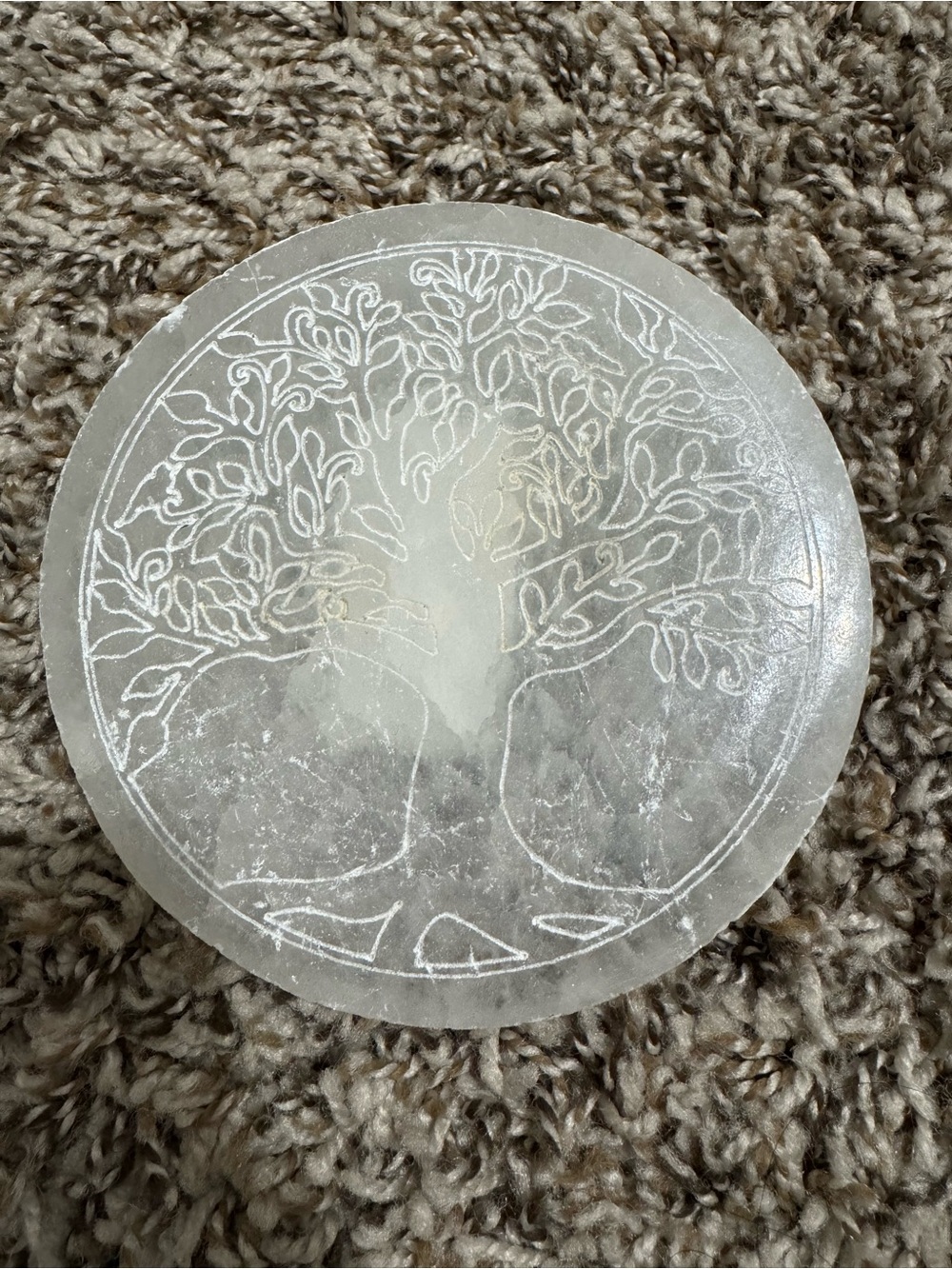 Tree of Life Selenite Crystal Charging Plate